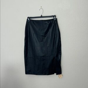 Popilush Faux Leather Skirt Size XXL Black Side Slit Sculpting Shapewear NWT
